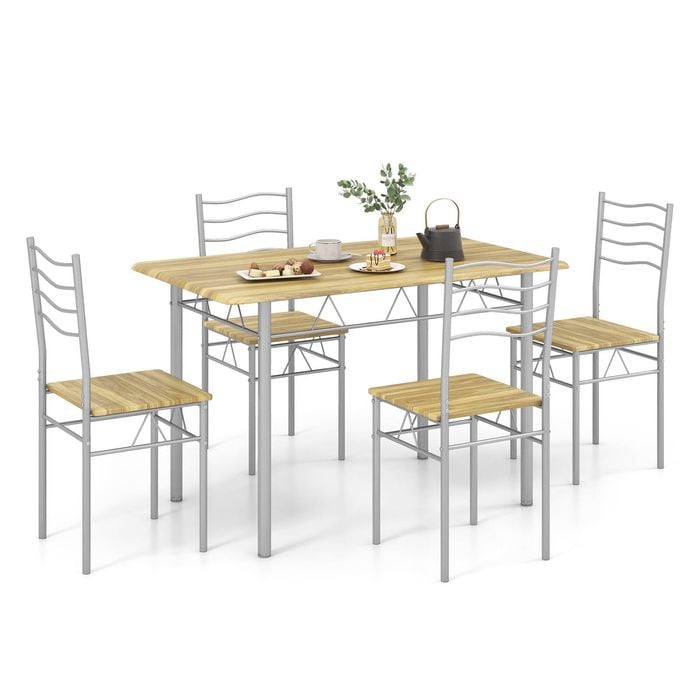 Costway 5pcs Wood Dining Table Chairs Set Kitchen Restaurant