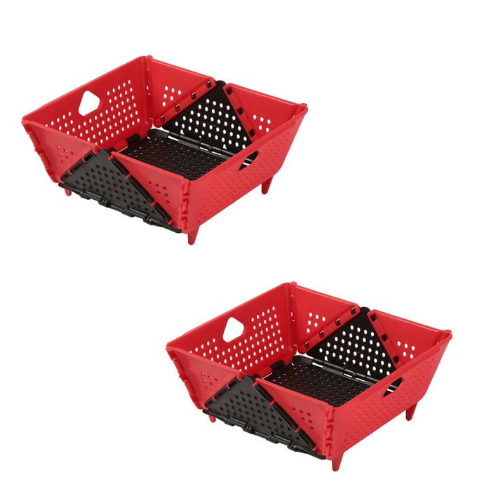 Catzon 2 Pcs Collapsible Colander Plastic for Pasta Fruit Vegetables-Red Black