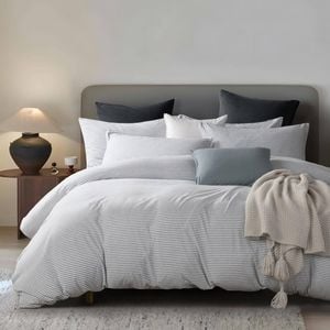 Gioia Casa 100% Jersey Cotton Quilt Cover Set - Grey Stripe - Queen
