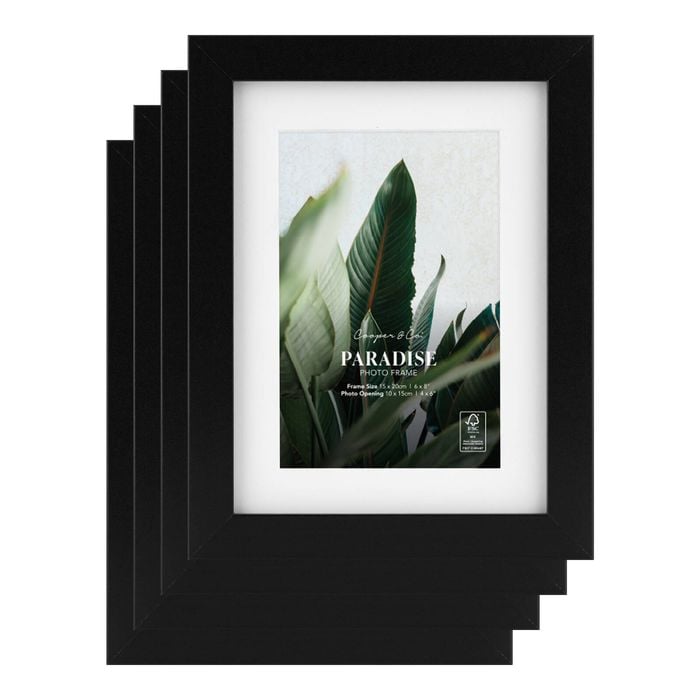 Cooper & Co. 6 x 8inch Mat to 4 x 6inch Set of 4 Black Premium Paradise Wooden Photo Frames