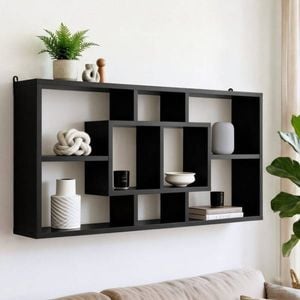HOMFURN Floating Display Shelf – 8 Compartments, Horizontal or Vertical Mount, Black