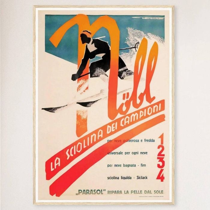 Galrie Nobl School of Champions Italy Vintage Ski Poster - Stylish Home Decor, Wood Frame, A1 60 x 84cm (23 x 33inch)