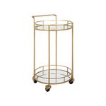 Mirrored Glass Round Rolling Bar Cart Gold