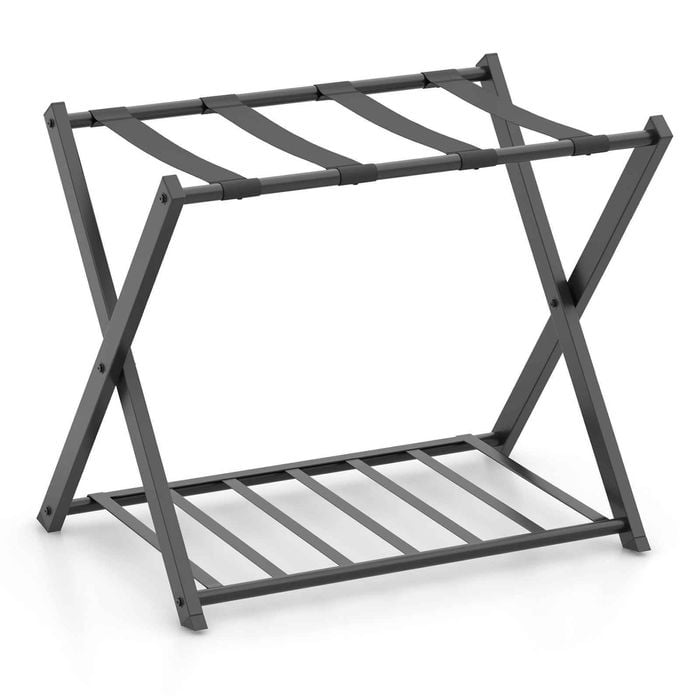 Costway 2-tier Folding Luggage Rack Iron Suitcase Stand W/shelf Bag Suitcase Storage Home Motel Hotels