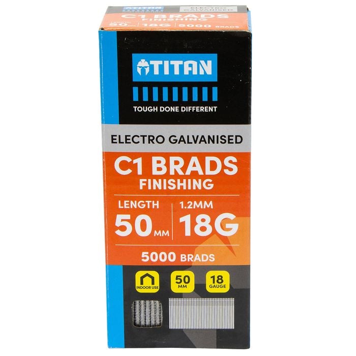 Titan 50 x 1.25mm Electro Galvanised Straight Collated Nail C1 Brads - Pack 5000