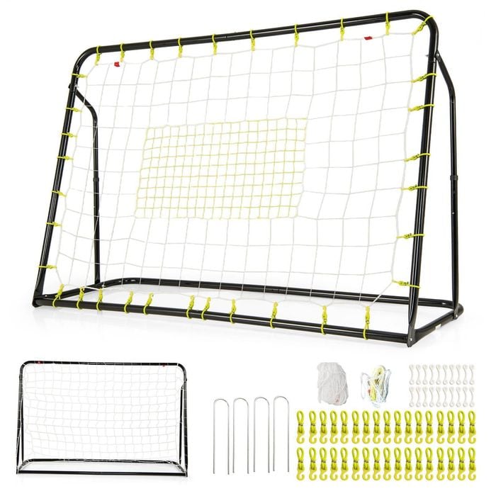 Costway 2-in-1 Kids Soccer Rebounder, 1.9m X 1.2m Adjustable Soccer Goal Set Black