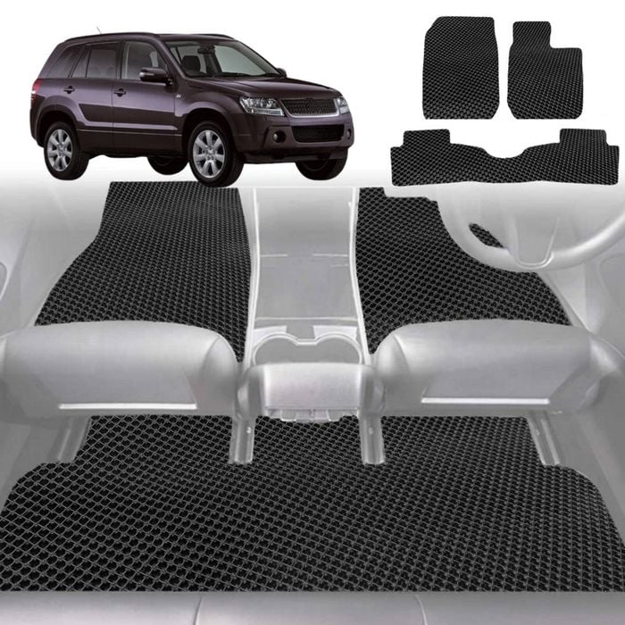6D Diamond Car Floor Mats for Suzuki Grand Vitara 2005-2015-Full Set-Black-Outback GT