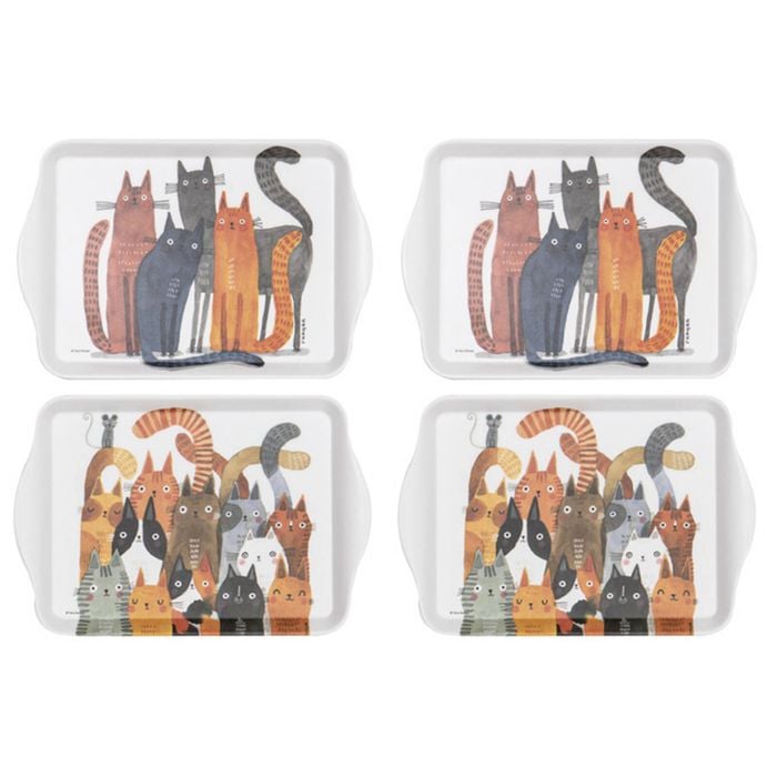 4PK Ashdene Quirky Cats 21cm Matte Melamine Scatter Tray