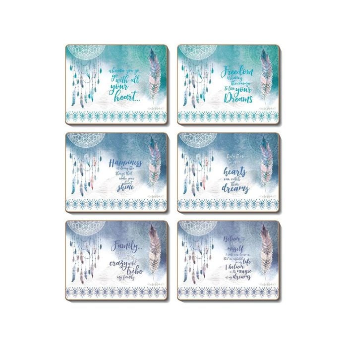 Cinnamon Cork Backed Coasters Set of 6 Feathers & Dreams