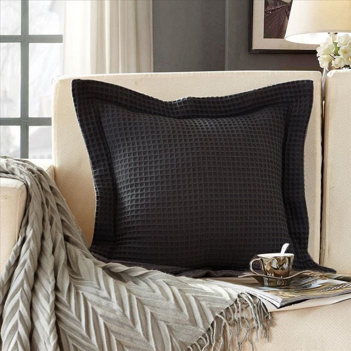 CottonMore 2pcs of 100% Cotton 350gsm Charcoal Chunky Waffle Euro Cushion Covers 65x65cm