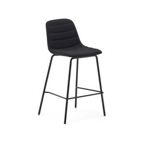 Zunilda stool in black chenille and steel finished with matt black finish height 65 cm
