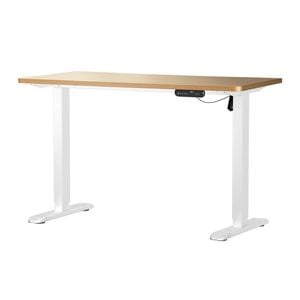 Oikiture Electric Standing Desk Single Motor White Frame 140CM OAK Tabletop