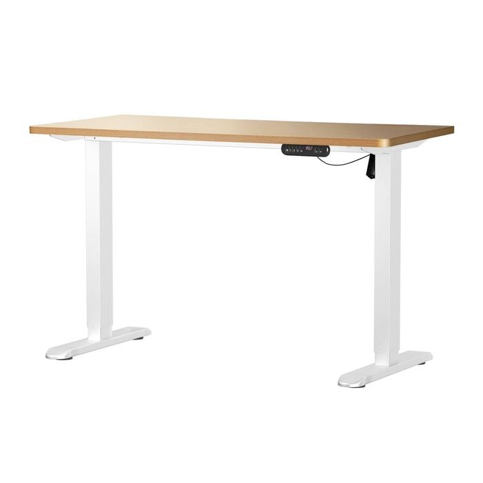 Oikiture Electric Standing Desk Single Motor White Frame 140CM OAK Tabletop