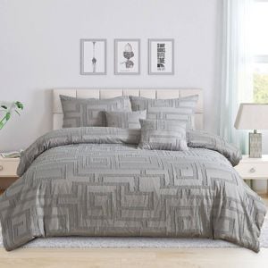 Fabric Fantastic Tufted Jacquard Quilt/Doona/Duvet Cover Set - Grey - Super King Size