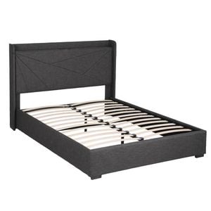 Artiss Double Bed Frame Gas Lift with Charging Ports Charcoal Grey