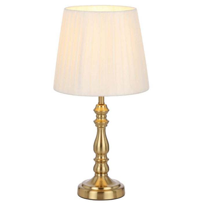 Telbix Vida Vintage Table Desk Lamp Light Metal Fabric Antique Gold Ivory Polished