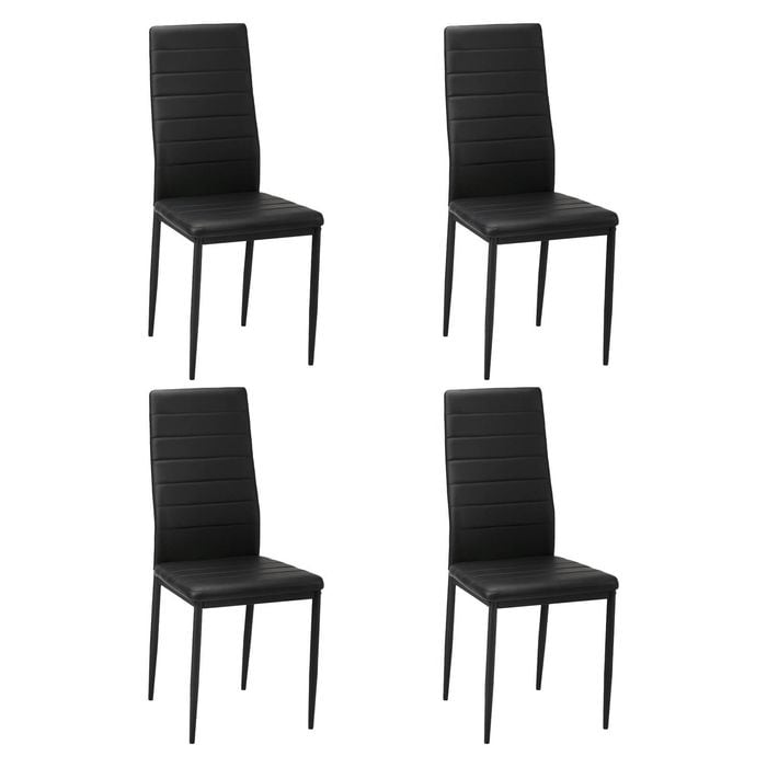 Oikiture 4PCS Dining Chairs High-Back Kitchen Chair Leather Black