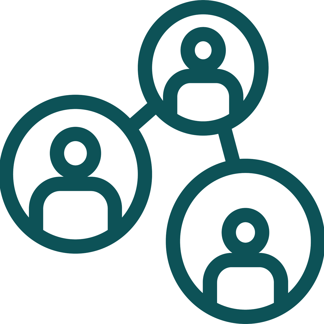 Green icon of three people connected with lines.