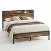 Advwin Bed Frame Queen Size With Storage Headboard Charging Station Rustic Brown