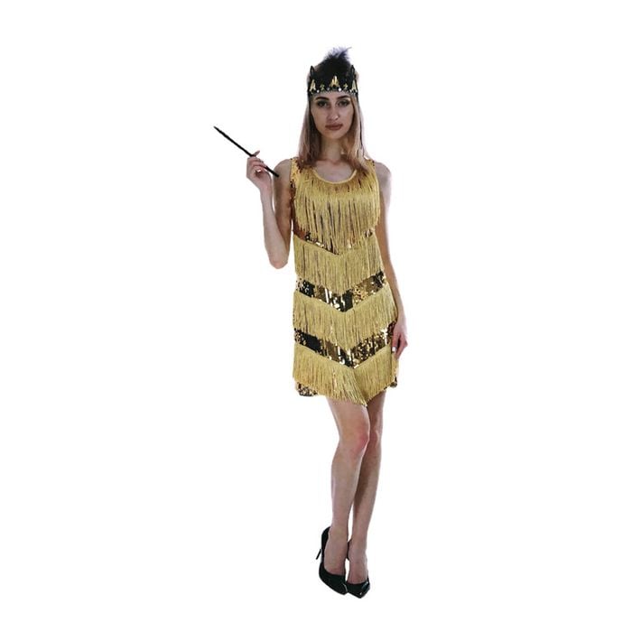 Charleston Sequin Flapper Fringe Costume Tassel Party Fancy Dress 20s 30s Gold