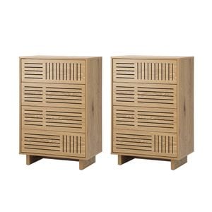 Oikiture 4 Chest of Drawers Storage Cabinet Dresser Tallboy Natural Set of 2