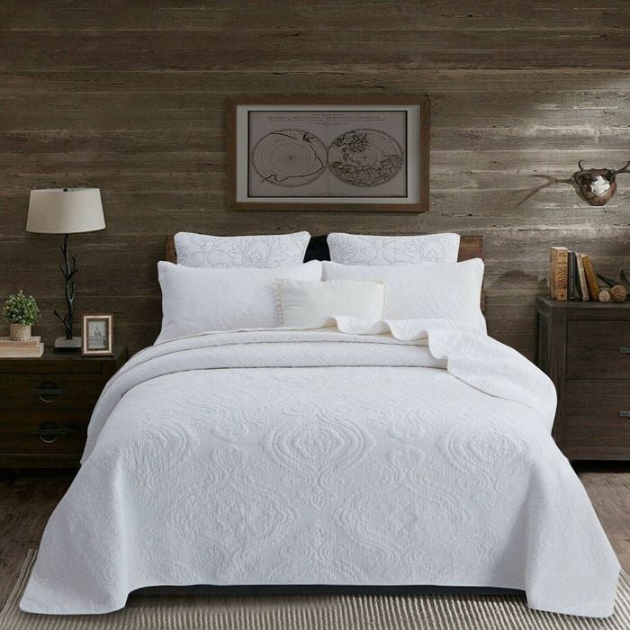 100% Cotton Coverlet Set Damask White 230 x 250 cm Queen