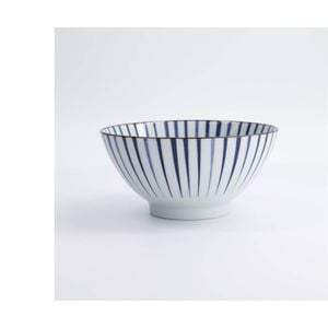 Tokyo Design Ramen Bowl Porcelain Tokusa Blue Stripe Gift Boxed 18x9.5cm