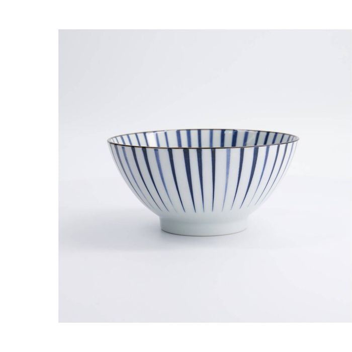 Tokyo Design Ramen Bowl Porcelain Tokusa Blue Stripe Gift Boxed 18x9.5cm