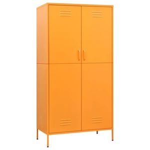 vidaXL Wardrobe Mustard Yellow Steel Storage Clothing Cabinet Hanger Furniture