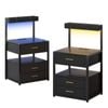Advwin 2xbedside Table With Charging Station And Led Lights 3 Drawers And Top Storage Groove Black