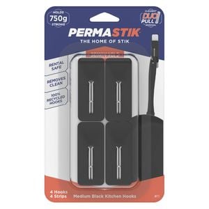 Permastik Medium Black Kitchen Hooks - 4 Pack