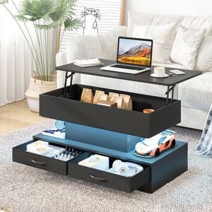 Advwin Wooden Coffee Table with Storage Shelf Brown