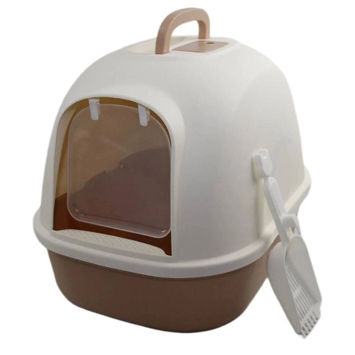 YES4PETS Portable Hooded Cat Toilet Litter Box Tray House with Handle and Scoop Brown