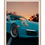 Galrie Blue Sports Car at Sunset - Modern Automotive Art Photography Print, Wood Frame, A1 60 x 84cm (23 x 33inch)