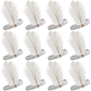 12x 1920s FLAPPER HEADBAND Headpiece Feather Sequin Charleston Gatsby Party BULK White