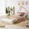 Oikiture Wooden Kids Bed Chimney Wooden King Single Natural