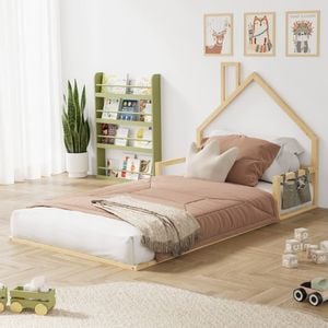 Oikiture Wooden Kids Bed Chimney Wooden King Single Natural