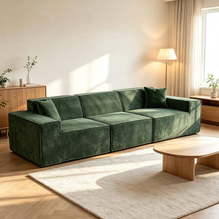 Oikiture Modular Sofa Compressed Convertible Couch 300cm Chenille Green