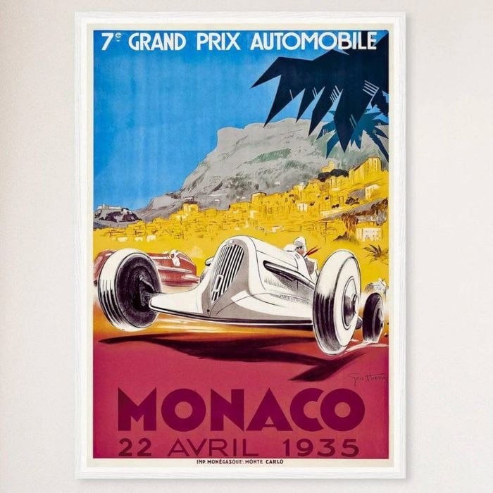 Galrie Monaco Grand Prix 1935 Vintage Racing Poster Perfect for Collectors Artwork, White Frame, A0 84 x 119cm (33 x 47inch)