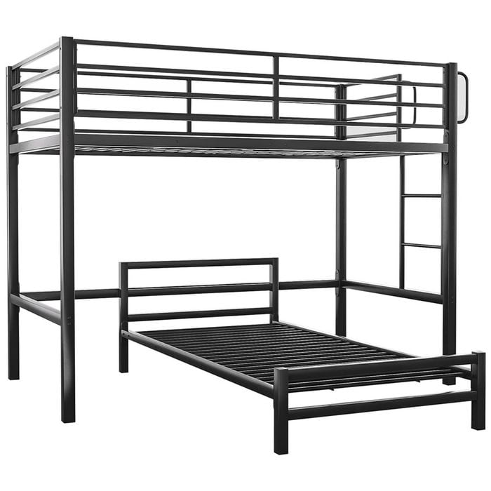 KINGSTON SLUMBER Single Loft Bed With Single Steel Bed Frame, Space Saving, Multifunctional, with Fixed Ladder, Matte Dark Grey