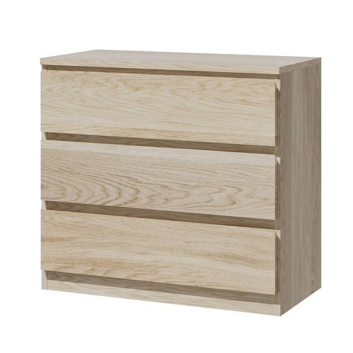 Oikiture 3 Chest of Drawers Lowboy Dresser Table Storage Cabinet Bedroom Natural