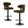 Oikiture 2x Bar Stools Swivel Gas Lift Boucle Retro Green MOD