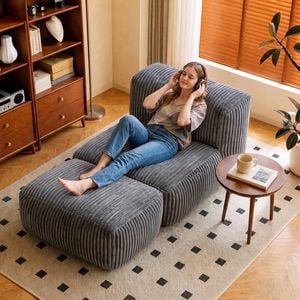 Advwin Big Bean Bag Chair Lazy Floor Sofa w/ Foldable Ottoman No Assembly Boneless Lounger Grey