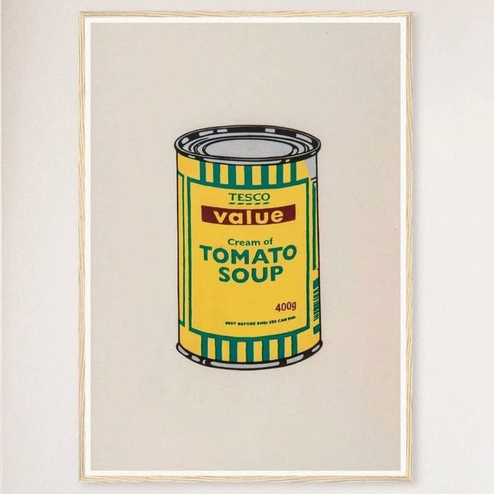 Galrie Banksy Soup Can Yellow Emerald Brown Poster - Iconic 2006 Art Print, Wood Frame, A2 42 x 60cm (16 x 24inch)