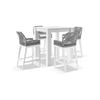 Santorini Outdoor Aluminium Square Bar Table White With 4 Hugo Rope Stools & Grey W/textured Olefin Cushions