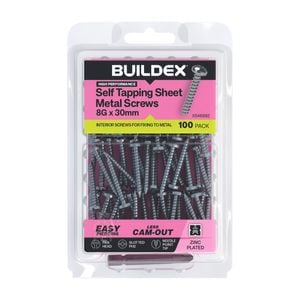 Buildex 8G x 30mm Zinc Plated Self Tapping Sheet Metal Screws - 100 Pack