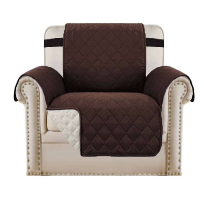 Smarcute 1 Seater Quilted Reversible Sofa Cover with Straps Brown