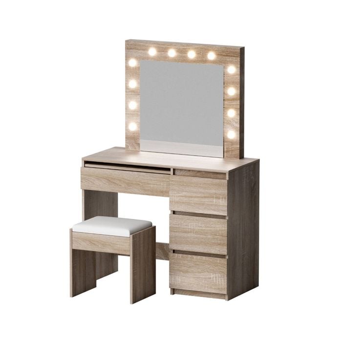 Artiss Dressing Table LED Makeup Mirror Stool Set 12 Bulbs Vanity Desk Wood