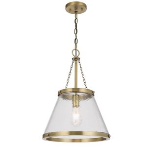 Telbix Olmont Industrial Pendant Hanging Lamp Light Metal Glass Gold Clear Satin