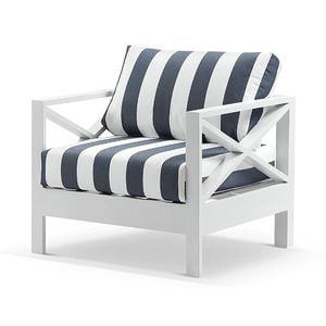 Kansas 1 Seater Lounge Arm Chair White & Navy Stripe Cushions